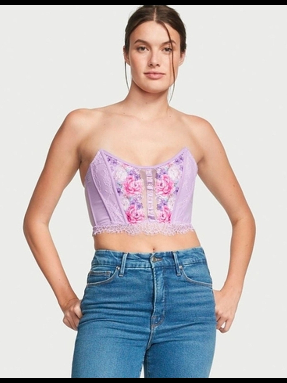 Victoria's Secret Lavender Floral Lace Corset Crop Top